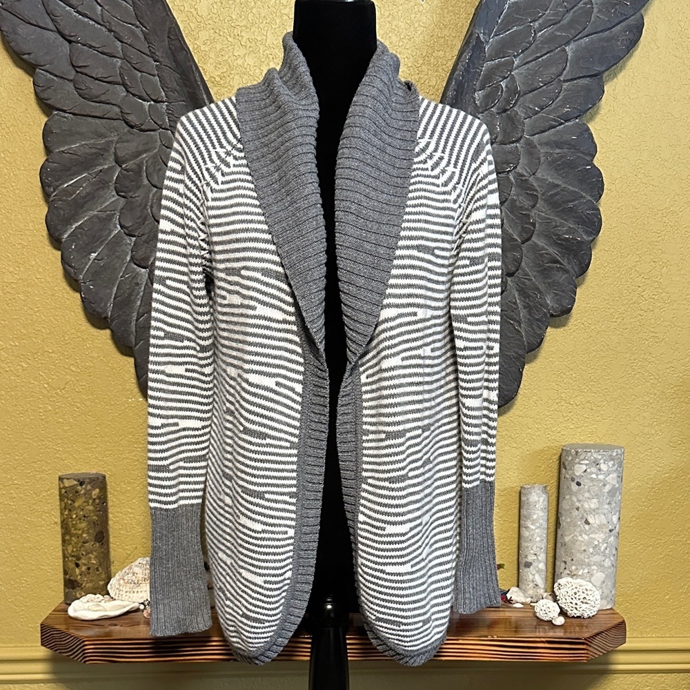 Twik Gray and White Striped open front Cardigan